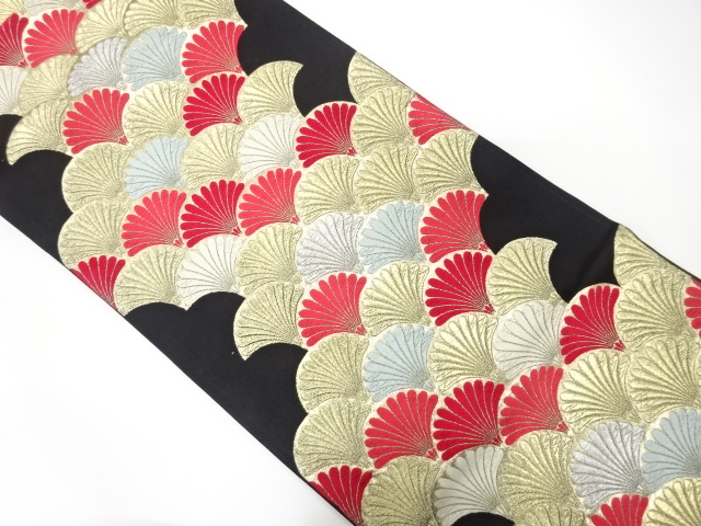 JAPANESE KIMONO / ANTIQUE FUKURO OBI / SILK / WOVEN FLOWER SEIGAIHA